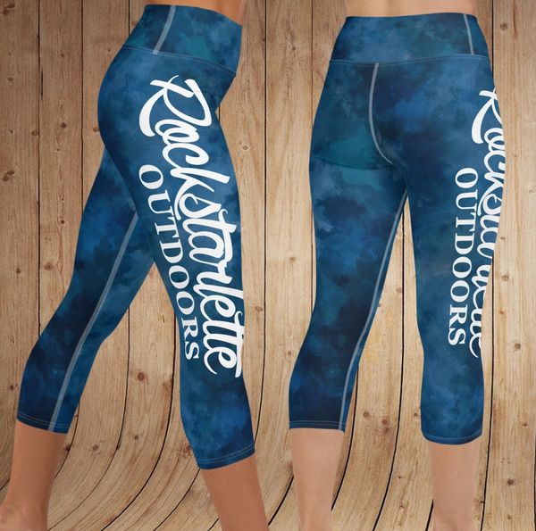 SALE 20% OFF, Watercolor Rockstarlette Outdoors Logo CAPRI, Wide Waistband