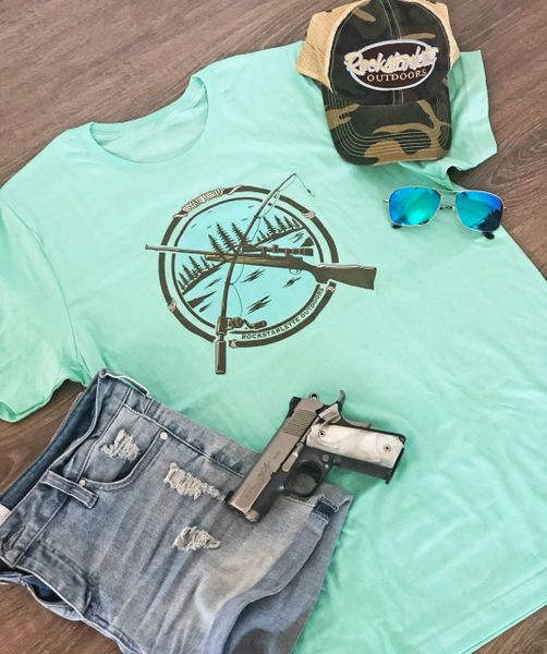 Hunting & Fishing Logo Loose Fit T Shirt, Heather Mint