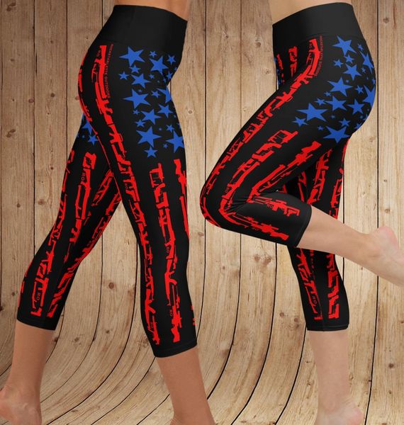 SALE 20% OFF, FREE Shipping, Gun Flag Patriotic CAPRI Leggings, Sizes S-L  in stock