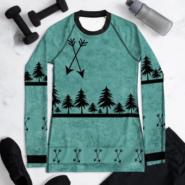 Download Teal Arrow Logo Rash Guard Shirt 38 40 Upf Long Sleeve Rockstarlette Outdoors Adventure Inspired Activewear Made In Usa