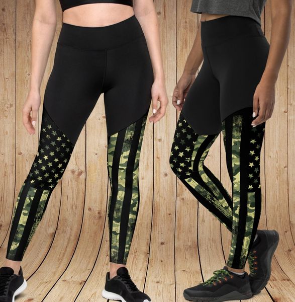 Camo Flag Compression Leggings with Phone Pocket, Rockstarlette