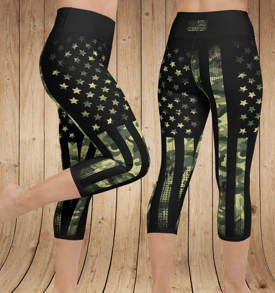 SALE 20% OFF, Camo Flag Patriotic CAPRI Leggings, Size 4-10 left in stock