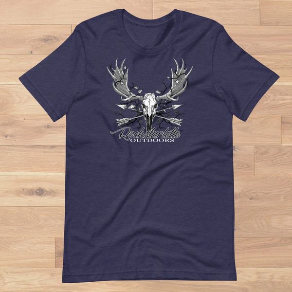 Archery Moose Rockstarlette Outdoors Logo T Shirt, Women's S-2XL (0-18), Heather Indigo or Heather Black