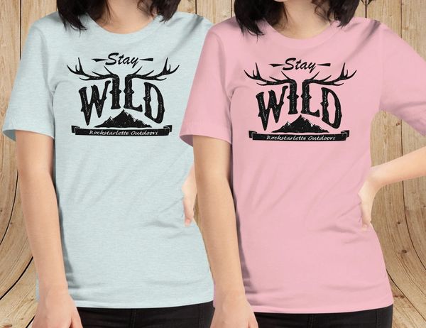 Stay Wild Relaxed Fit T shirt, Pink or Heather Ice Blue, Sizes 0-18