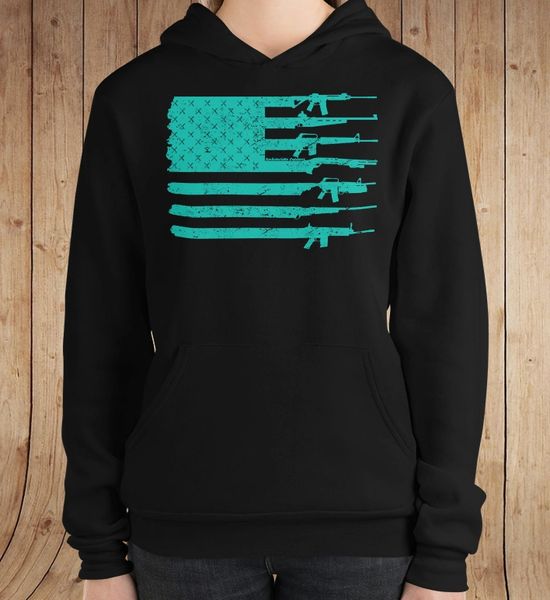 2A Gun Flag Second Amendment Fleece Lined Hoodie USA Patriotic