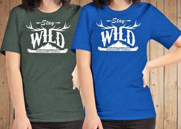 Stay Wild Relaxed Fit T shirt, Heather Blue or Heather Olive, Sizes 0-18