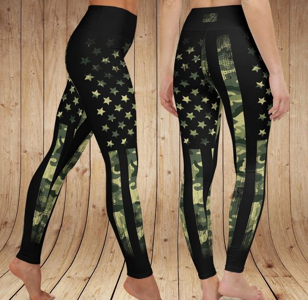 20% OFF SALE, Camo Flag Leggings, Wide Waistband