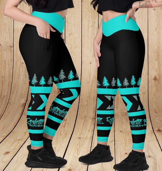 SALE 10% OFF, Teal Tree Crossover Leggings with Side Pockets, NEW!
