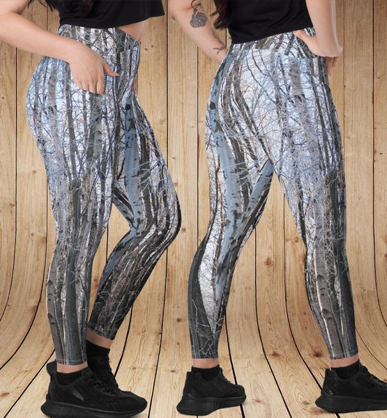 Snow Birch Crossover Leggings with Side Pockets, NEW! XS-3XL