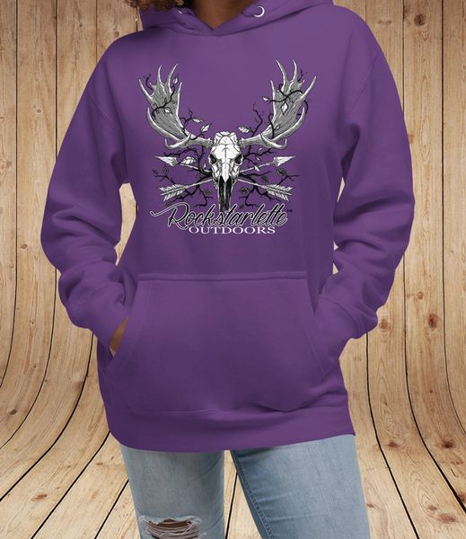 Purple Archery Moose Rockstarlette Outdoors Logo Hoodie, S-3XL, Sz 0-26