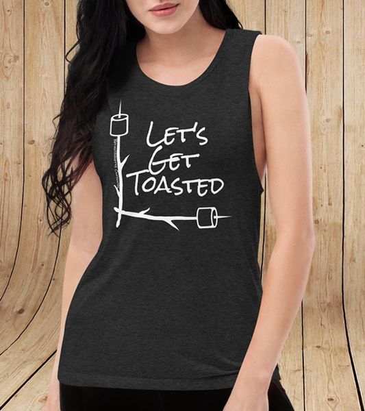 Let's Get Toasted, Relaxed Fit Muscle Tank, Heather Charcoal