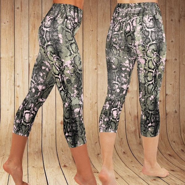 Snakeskin Pattern CAPRI Leggings, Wide Yoga Waistband, NEW