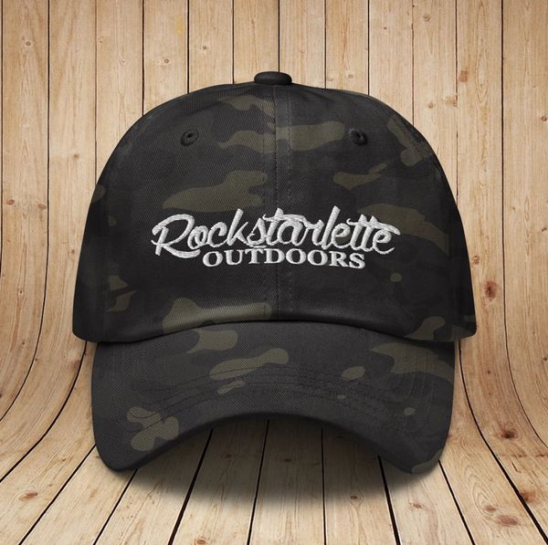 SOLD OUT Black and Grey Camo Rockstarlette Outdoors Logo Hat, Low Profile, Limited Edition