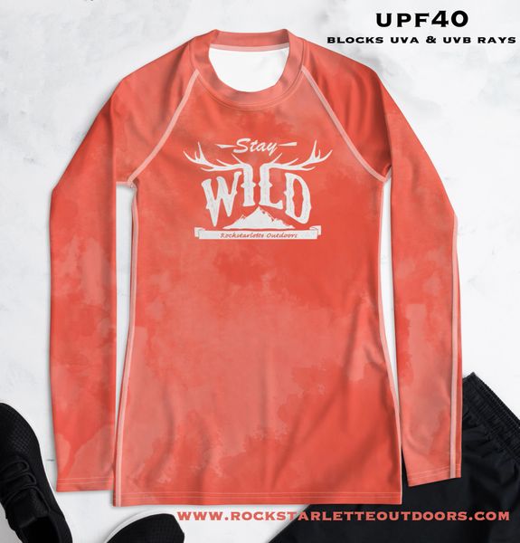 UPF 40, Sun Shirt/Rash Guard: Stay Wild Logo, Papaya Watercolor