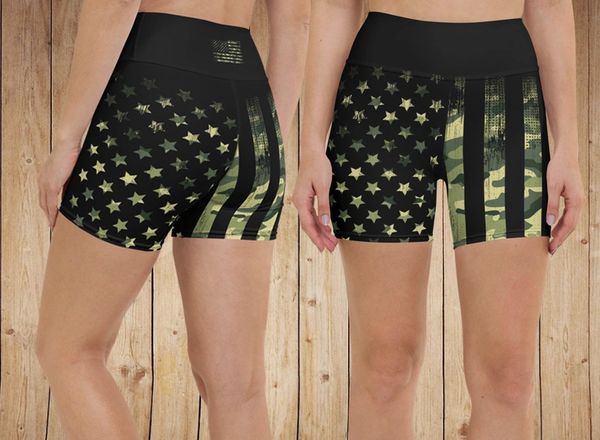 Shorts, Camo Flag, Fitted with Wide Waistband, Workout or Swim