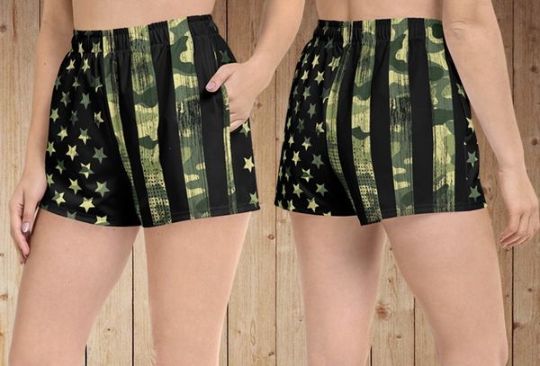 Camo Flag Athletic Shorts with Pockets, Water Repellant/Quick Dry, Relaxed Fit