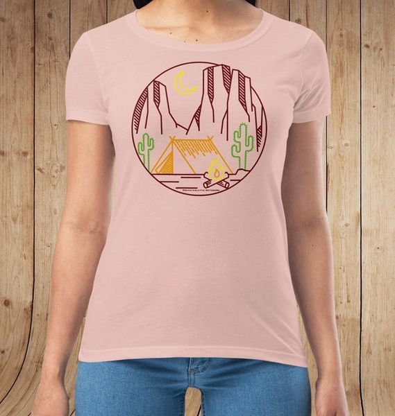 Desert Camping Fitted T Shirt in Blush Pink, Limited Edition
