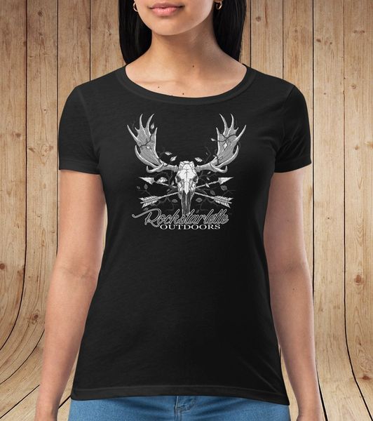 Archery Moose Rockstarlette Outdoors Logo Fitted T Shirt in Black