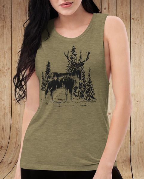 Woodland Buck, Relaxed Fit Muscle Tank, Olive