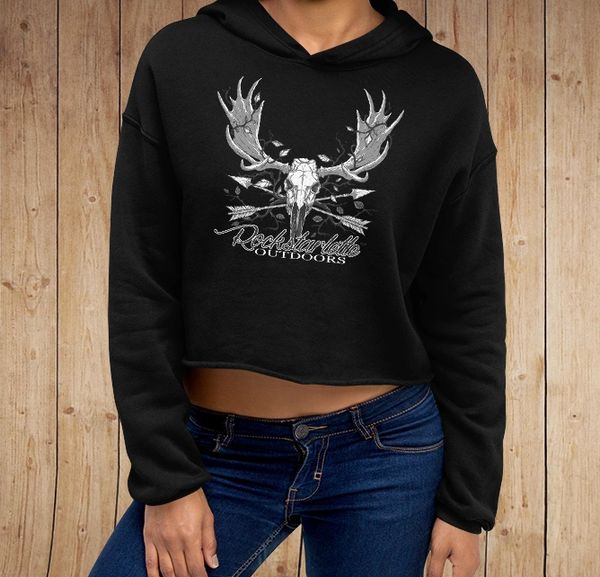 Archery Moose Logo Fleece Lined CROPPED Hoodie, Black, NEW!