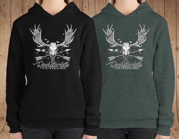 Archery Moose Rockstarlette Outdoors, Fleece Lined Pullover Hoodie, Black or Dark Green, NEW!