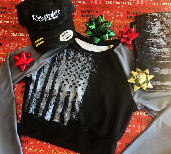 Discount Gift Bundle: Flag Bandana, Black Camo Hat & Long Sleeve Flag Crop Pullover