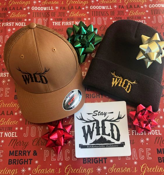 Discounted Gift Bundle: WILD Copper Mesh Back FlexFit Hat, WILD Beanie, Stay Wild Sticker