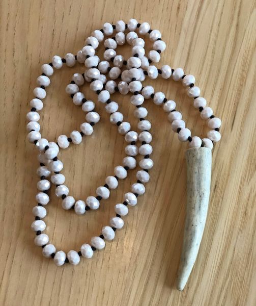 Limited Edition Antler Necklace, Pearl Iridescent Beads with Deer Tine, FREE Shipping