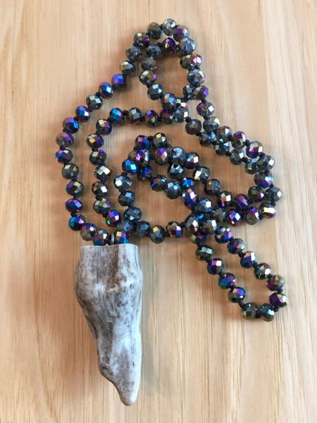 Limited Edition Antler Necklace, Iridescent Beads, FREE Shipping