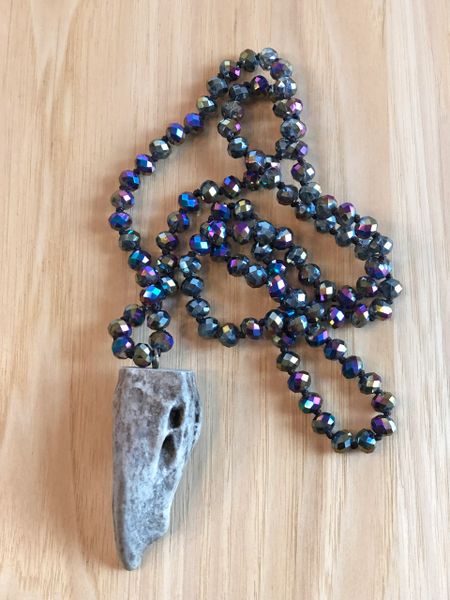 SALE 50% OFF, Limited Edition Antler Necklace, Iridescent Beads, FREE Shipping