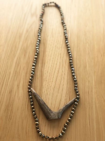 Limited Edition Antler Tine Necklace, Gold Beads, FREE Shipping
