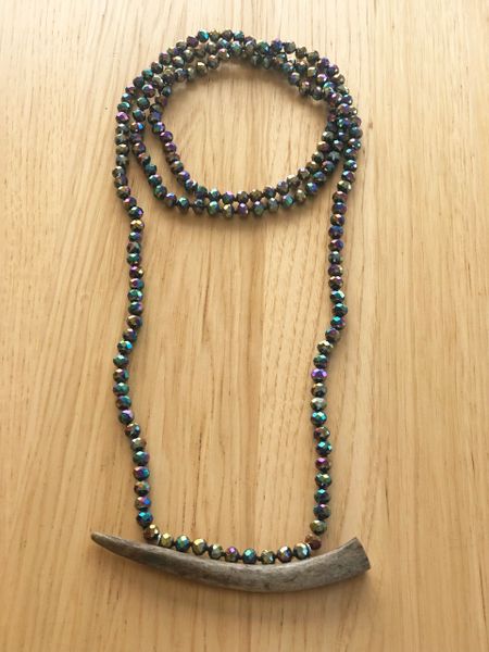 Iridescent Teal Deer Antler Necklace, Purple and Blue, FREE Shipping, 27 inch