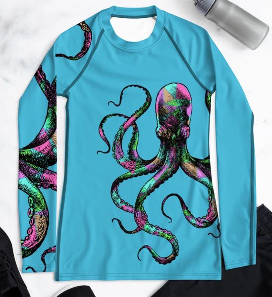 UPF 50, Sun Shirt/Rash Guard: Octopus Logo, Blue