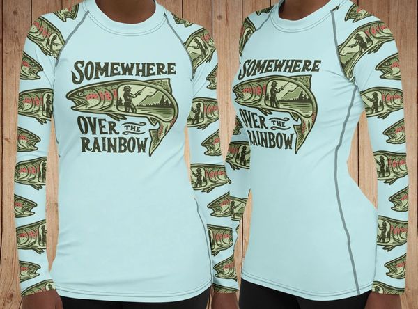 Somewhere Over the Rainbow Fishing Sun Shirt Rash Guard 40 UPF   Rockstarlette Outdoors, Adventure Inspired Activewear Made in USA