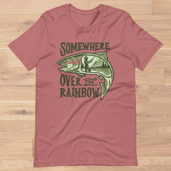 Somewhere Over the Rainbow Fishing Logo T Shirt in Ash, Lake or Blush, XS-4XL