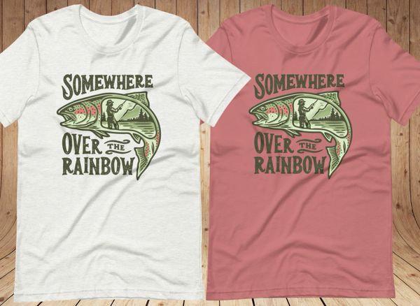 NEW Somewhere Over the Rainbow Fishing Logo T Shirt in Ash or Orchid, XS-4XL