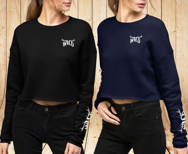 New, WILD Logo Fleece Lined CROPPED Pullover, Black or Navy
