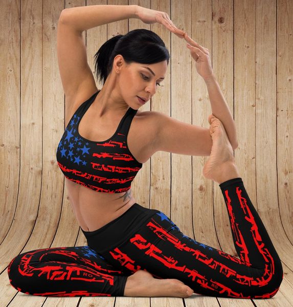 SALE 20% OFF, Gun Flag 2A Patriotic Leggings, Wide Waistband