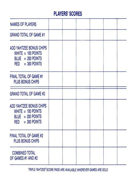 triple yahtzee score sheet pad bj bingo supplies