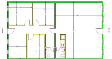 Floor plan of two adjacent units.  The one on the left has three private offices, and the one on the right has one large open area.