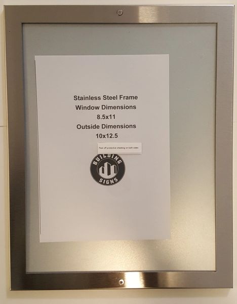 ELEVATOR CERTIFICATE FRAME STAINLESS STEEL (SIZE 8.5'' X 11'')