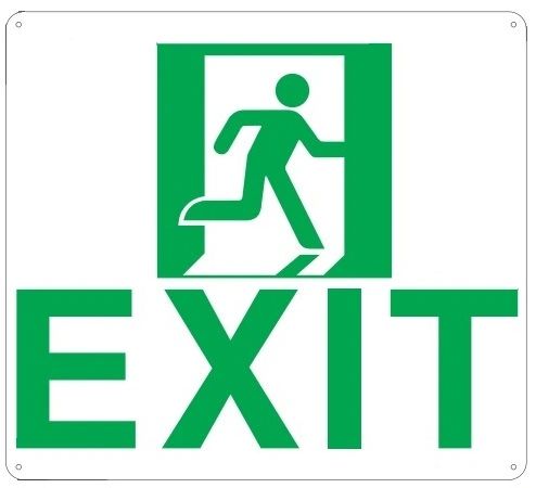 PHOTOLUMINESCENT EXIT SIGN HEAVY DUTY / GLOW IN THE DARK "EXIT" SIGN HEAVY DUTY (ALUMINUM SIGN 9 X 10 AND RUNNING MAN)