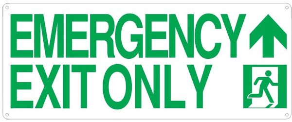 PHOTOLUMINESCENT EMERGENCY EXIT ONLY SIGN HEAVY DUTY / GLOW IN THE DARK "EXIT" SIGN HEAVY DUTY (ALUMINUM SIGN 9 X 10 WITH UP AAROW AND RUNNING MAN)