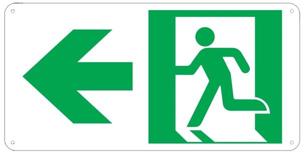 PHOTOLUMINESCENT EXIT SIGN HEAVY DUTY / GLOW IN THE DARK "EXIT" SIGN HEAVY DUTY (ALUMINUM SIGN 4.5 X 9 WIT LEFT ARROW AND RUNNING MAN)