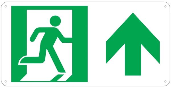 PHOTOLUMINESCENT EXIT SIGN HEAVY DUTY / GLOW IN THE DARK "EXIT" SIGN HEAVY DUTY (ALUMINUM SIGN 4.5 X 9 WITH UP ARROW AND RUNNING MAN)