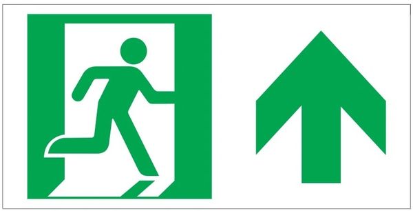 GLOW IN THE DARK HIGH INTENSITY SELF STICKING PVC GLOW IN THE DARK SAFETY GUIDANCE SIGN - "EXIT" SIGN 4.5X9 WITH RUNNING MAN AND UP ARROW