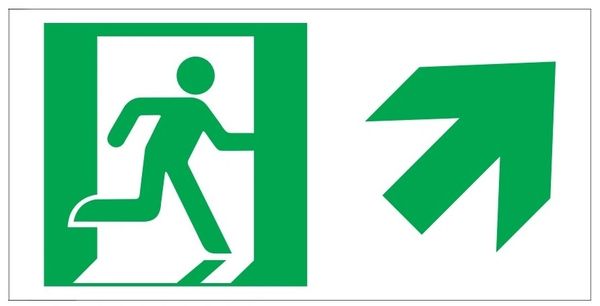 GLOW IN THE DARK HIGH INTENSITY SELF STICKING PVC GLOW IN THE DARK SAFETY GUIDANCE SIGN - "EXIT" SIGN 4.5X9 WITH RUNNING MAN AND UP RIGHT ARROW