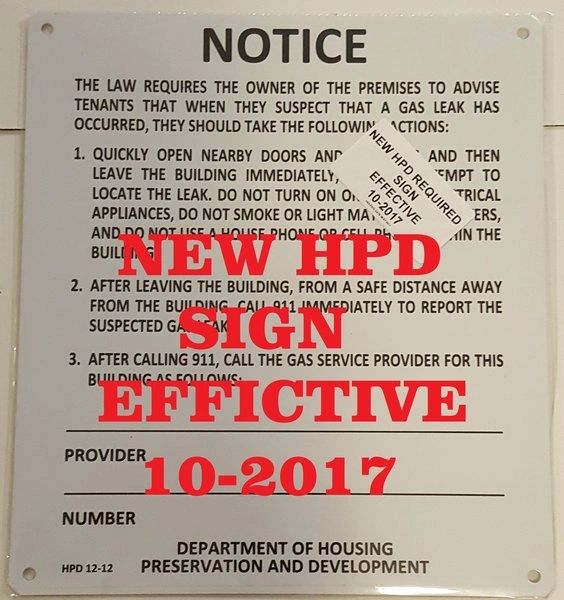 HPD Gas Leak Notice sign HMC § 27-2005