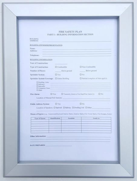 Fire Safety Plan Frame 8.5 x 11 (Heavy Duty - Aluminum)