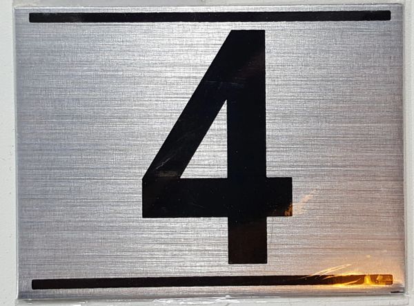 z-APARTMENT NUMBER SIGN - 4 -BRUSHED ALUMINUM (ALUMINUM SIGNS 2.25X3)